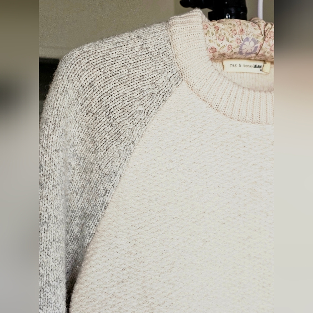 Rag & Bone Jana Sweater Cream and Gray Knit Crew Neck - Picture 4 of 10